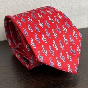 GUELFI Vintage‎ 100% Silk Tie Red Music Treble Clef Symbols